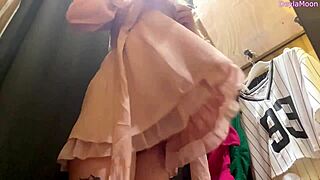 Stepmom strips in store changing room caught on camera big natural tits ass