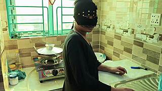 desi hijab stepsister bends over kitchen counter for taboo fuck