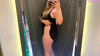 Stepmom strips in store changing room caught on camera big natural tits ass