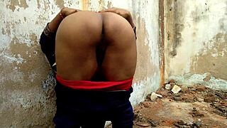 caught friend's stepmom peeing in jungle then doggy fucked her