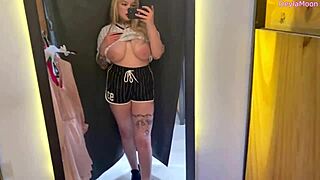 Stepmom strips in store changing room caught on camera big natural tits ass