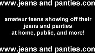 Skinny Wife Next Door Struggles Undressing Tight Jeans And Panties For Neighbor Peek