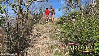 stepmom squirts risky forest public with stepson