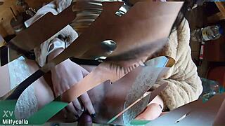 Slutty Mature Wife in Golden Dress Deepthroats Then Takes Hard Doggystyle on Freezer