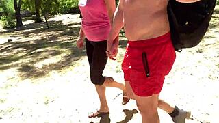 fucking her in thong before park cumshot