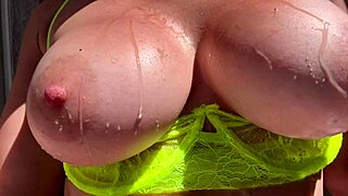 artemisia love teases big natural tits outdoors with wet play