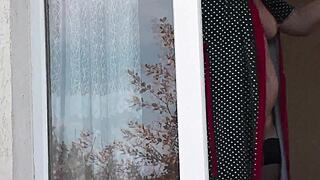 Blonde Milf's Big Natural Tits and Hairy Pussy Flashed in Public Taxi