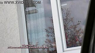 Blonde Milf's Big Natural Tits and Hairy Pussy Flashed in Public Taxi