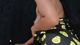 Stripping slow before dildo fucks curvy latina milf to creamy pussy orgasm