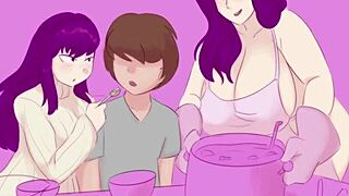 Throbbing Hearts in Wild Milf Threesome Creampie Ride