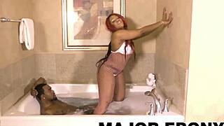 Gemini Lovell Teases Fishnets Then Takes Big Cock Bathtub Doggystyle Ride