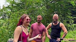 trixy fiery redhead slut takes two hard cocks at once