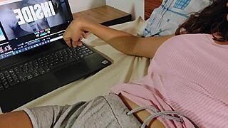 pregnant latina milf masturbates moaning panties riding big tits orgasm