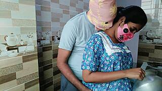 Desi housewife enjoys kitchen intimacy with husband desi style