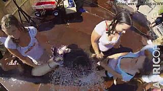 Wet T-Shirt Contest Turns Wild With Flashing French Milfs