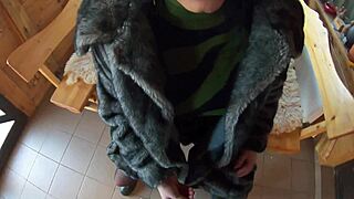 elegant curvy wife in fur coat deepthroats then gets fucked on desk cum covered twice