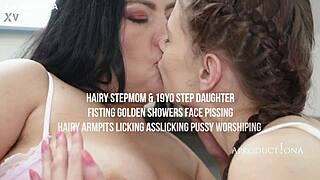 hairy stepmom and 19yo stepdaughter lick asses wildly