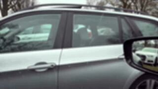 Curvy BBW Milf Rips Clothes for Stranger Handjob Cum Next to Bus!