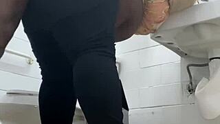 bathroom quickie with bbc left my ebony pussy dripping cum