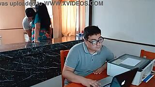 stepson rams milf pussy in kitchen while cuckold husband works late