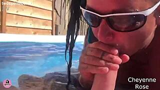 Paddling pool turns into wild outdoor fuck and deep suck session