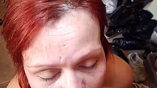 redhead slut squirts cum facial from deepest throat fuck ever