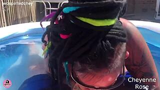 Paddling pool turns into wild outdoor fuck and deep suck session