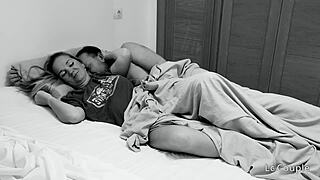 Horny husband spoons wife morning bedroom sex