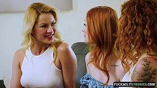 stepbrother pumps stepsister's perfect pussy hard with two big tit stepmoms teaching how to fuck 😈🍆💦