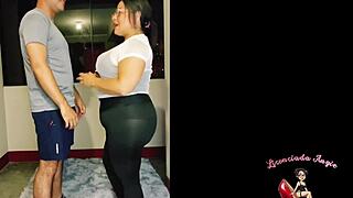 madurita stretches with young stud at gym so he can fuck her big ass pussy easier quickie