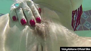 High Heeled Vicky Vette Dildo Fills Cunt Poolside