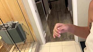 gf and stepmom share huge cock in sauna?