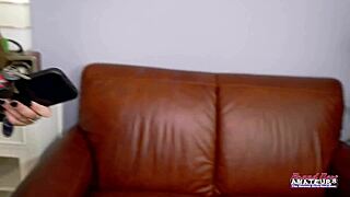 Busty tattooed blonde milf Gwen rides dildo to wild orgasm