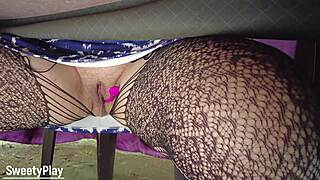 Chubby wife squirts wildly from remote vibrator at public camp