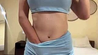 My stepsister's big tits shake as she fucks her huge dildo hard