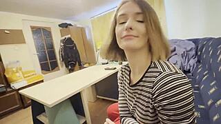 horny housewife moans sensually blowing cock then riding reverse cowgirl passionately