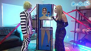 BEETLEJUICE COSPLAY THREESOME ROCKS WITH WEDNESDAY ADDAMS BIG TITS STEPMOM!