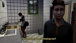 naughty big ass milf maid showers her huge tits