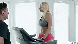 Vanessa Cage Feels Trainer's Hard Cock Rubbing During Workout Session