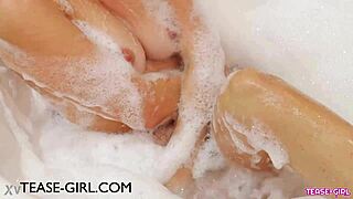 Sweet Petite Brunette Teen Relaxes in Warm Bath Tub