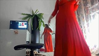 Curvy Redhead Milf Sonya Nude Mirror Tease in Long Dress Upskirt