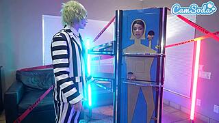 BEETLEJUICE COSPLAY THREESOME ROCKS WITH WEDNESDAY ADDAMS BIG TITS STEPMOM!