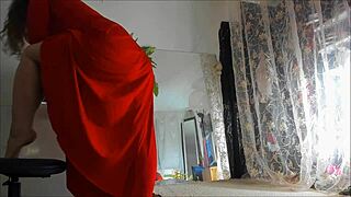 Curvy Redhead Milf Sonya Nude Mirror Tease in Long Dress Upskirt