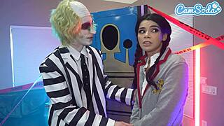 BEETLEJUICE COSPLAY THREESOME ROCKS WITH WEDNESDAY ADDAMS BIG TITS STEPMOM!