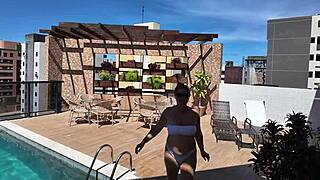 Curvy Brunette Milf Mommy Seduces Stepson at Public Pool Shower