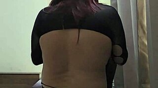 Shemale monica m teases redhead ass in fishnets