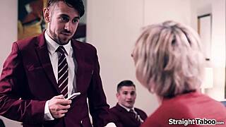 Four College Boys GANGFUCK Teacher's Shaved Pussy Hard!