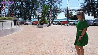 does this milf's walk turn naughty with buzzing vibrators under her dress?