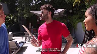 ebony stepmom sneaks fuck with stepson while hubby's home