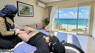 Asian stepmom rides stepson cock at beach house desperately